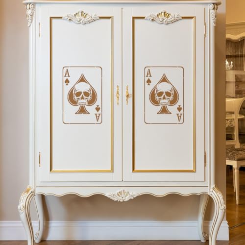 FINGERINSPIRE Playing Cards Painting Stencil with a Brush 8.3x11.7inch Spades A Pattern Drawing Template Skeletons DIY Decoration Stencil for Painting on Wood Wall Fabric Furniture - style: Playing Card
