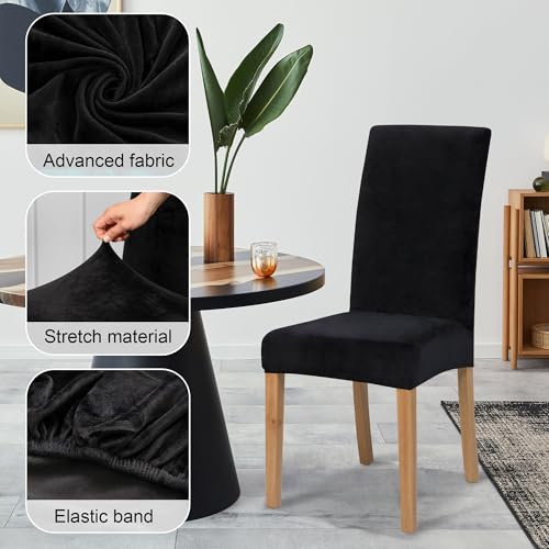 Dining Chair Covers, Dining Room Chair Cover Set of 4 - color: Velvet Black, size: 4