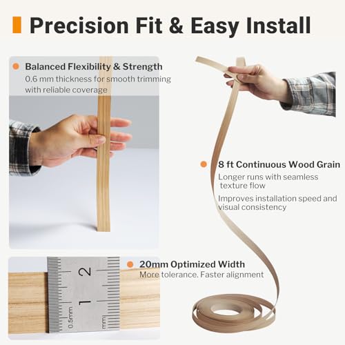 White Oak Edge Banding 3/4 Inch x 50 FT Roll - 8 FT+ Continuous Lengths - Pre-Glued Real Wood - Iron-On, Sanded Smooth Veneer Edging for Furniture & Large DIY Projects - color: White Oak, size: 3/4 in x 50 ft