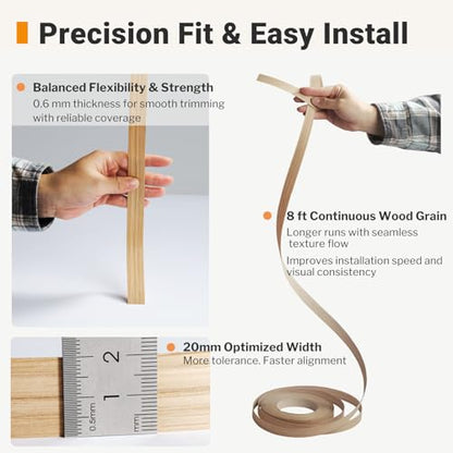 White Oak Edge Banding 3/4 Inch x 50 FT Roll - 8 FT+ Continuous Lengths - Pre-Glued Real Wood - Iron-On, Sanded Smooth Veneer Edging for Furniture & Large DIY Projects - color: White Oak, size: 3/4 in x 50 ft