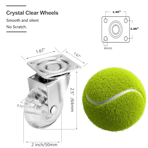 2" Swivel Caster Wheels, 500lbs, Crystal Clear, Set of 4 - size: 2 inch, No Brake