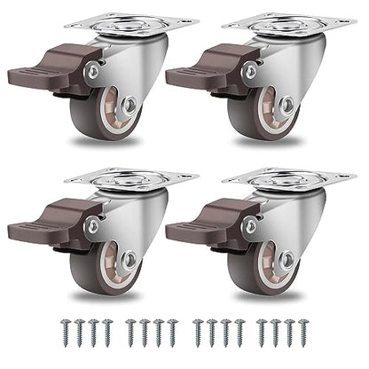 W B D WEIBIDA 1 Inch Rubber Casters Wheels for Furniture, Plate Swivel Casters Set of 4, Low Profile Casters with Brakes, Soft and Non-Skid Wheels for Bins, Bottom Storage Box, Furniture - size: 1IN TPR