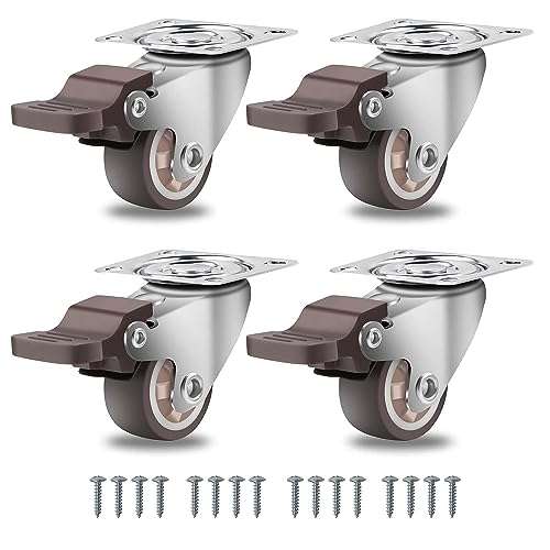 W B D WEIBIDA 1 Inch Rubber Casters Wheels for Furniture, Plate Swivel Casters Set of 4, Low Profile Casters with Brakes, Soft and Non-Skid Wheels for Bins, Bottom Storage Box, Furniture - size: 1IN TPR