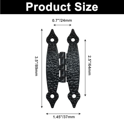 Murtenze 12 Pack 3.5 Inch Black Antique H Hinge Cold Rolled Steel - color: Black-12PCS