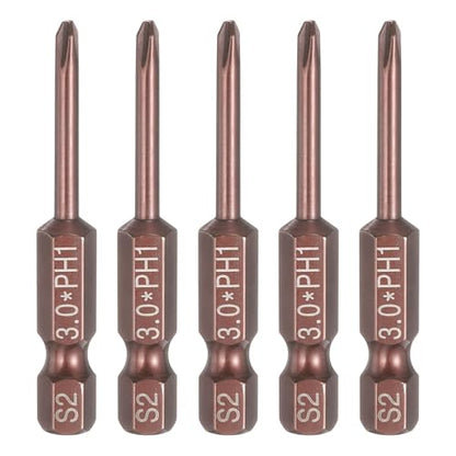 HARFINGTON 5pcs #1 Phillips Screwdriver Bit PH1 1/4" Hex Shank 2" (50mm) Long 0.12" Rod Magnetic Cross Head Drive Drill Bits S2 Steel Industrial Screw Driver Electric Power Tool, Brown - size: PH1 x 2" x 0.12"