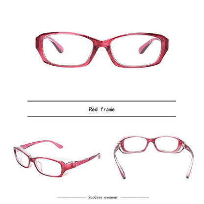 SooGree Safety Goggles Glasses Anti-pollen Dust Scratch Protective Eyewear Detachable Lens Myopia Frame - color: Red