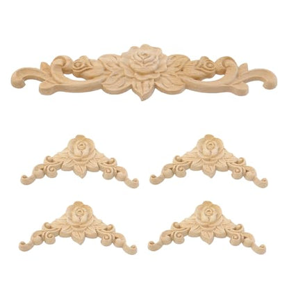 Antrader Unpainted Long Wood Carved Appliques Onlays with Cornered Decals - style: Style 2 with Cornered Decals