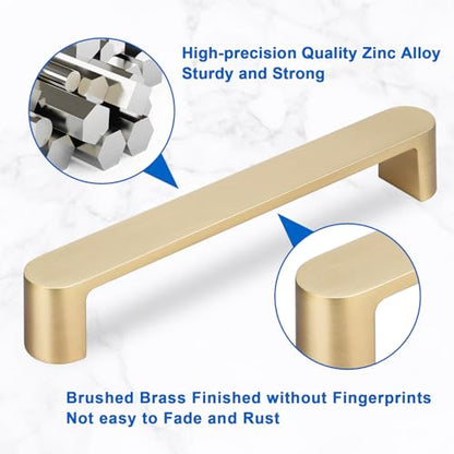 WEAVERBIRD 4 Pack Brushed Brass Finish Cabinet Handles Drawer Pulls Furniture Cabinet Hardware Cupboard Closet Zinc Alloy Gold Handles Pulls, 5 inch (128mm) Hole Distance - color: Brushed Brass, size: 128 mm