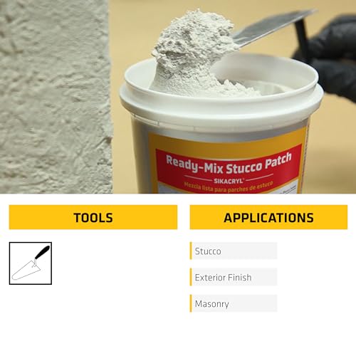 SIKA Sikacryl Ready-Mix Stucco Repair Patch for Large Cracks, White, 1 qt