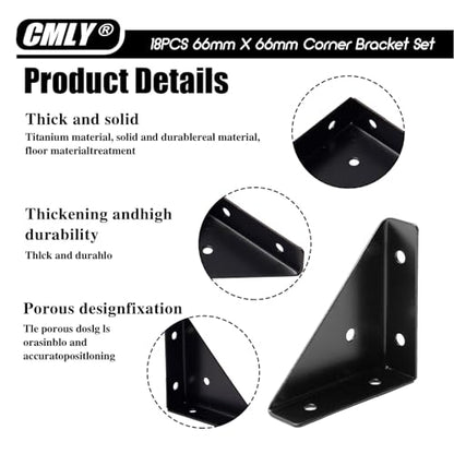Corner Brace Brackets, 18Pcs 66mm x 66mm Black Corner Braces for Wood - size: Large, style: 18-Pack