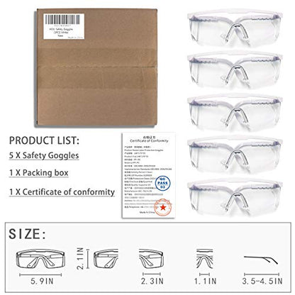 Safety Glasses, 5PCS Adjustable Wide-Vision Protective Glasses, Lightweight Fog-Proof Safety Goggles - color: White