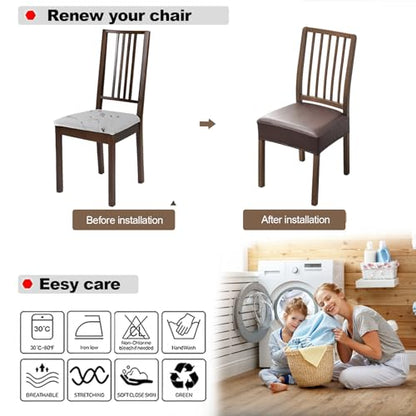 FUANGUI Dining Chair Covers Set of 2, Kitchen Chair Seat Covers - color: Pu-coffce