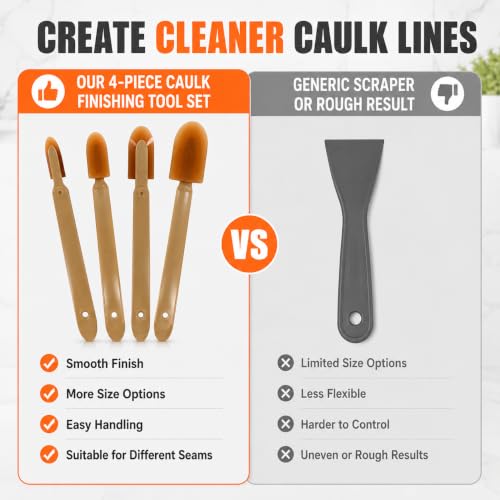 4Pcs Silicone Caulking Tool 3 in 1 Stainless Steel Head Scraper Caulk Remover Sealant for Kitchen Bathroom Window - color: Brown