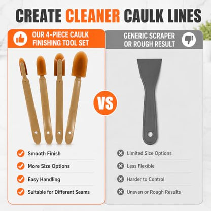4Pcs Silicone Caulking Tool 3 in 1 Stainless Steel Head Scraper Caulk Remover Sealant for Kitchen Bathroom Window - color: Brown