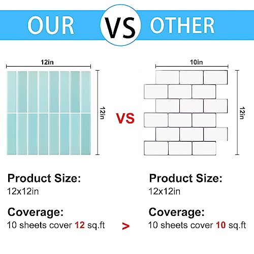 Peel and Stick Tile，New Upgrade Thicker Design Self Adhesive 12" x 12" Large Premium Peel and Stick Backsplash for Kitchen,Bathroom, Living Room, RV Etc（10-Sheet）. - color: Pale Blue