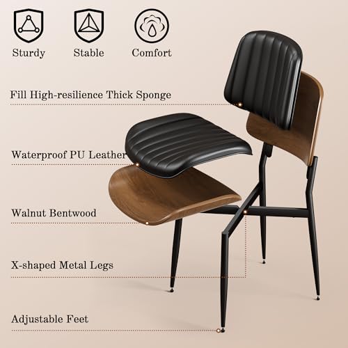 REONEY Dining Chairs Set of 4, Mid-Century Modern Kitchen Chairs, Black - color: Dark Black Vertical Stripes