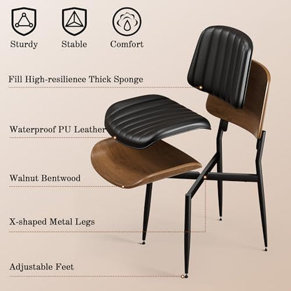 REONEY Dining Chairs Set of 4, Mid-Century Modern Kitchen Chairs, Black - color: Dark Black Vertical Stripes
