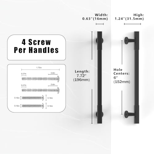 10 Pack Matte Black Cabinet Pulls 6 Inch(152mm) Kitchen Cabinet Handles Cabinet Hardware for Drawer Pulls - color: Matte Black, size: 6" Hole Center