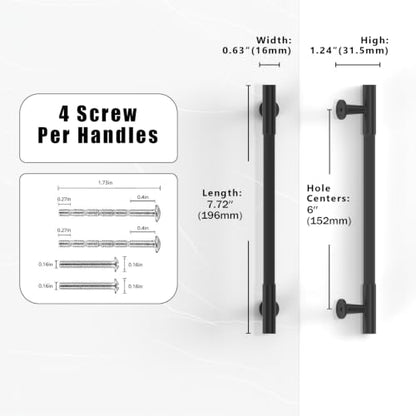 10 Pack Matte Black Cabinet Pulls 6 Inch(152mm) Kitchen Cabinet Handles Cabinet Hardware for Drawer Pulls - color: Matte Black, size: 6" Hole Center