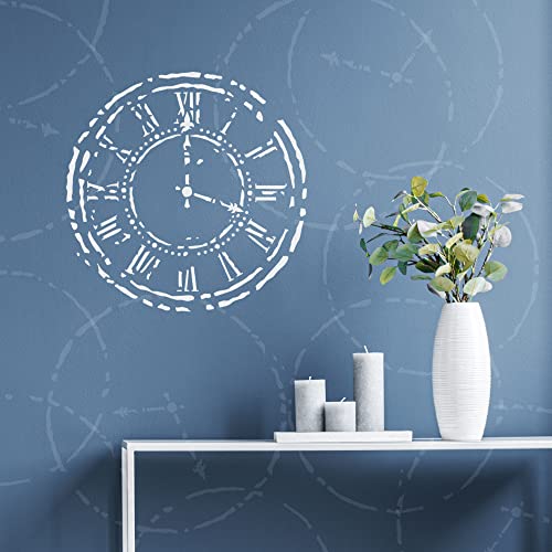 NAKLEO Reusable Plastic Wall Stencil - 59x95cm / 23" x 37" - Wall Clock Face - Large Wallpaper Pattern Painting DIY Art Craft Template - Fabric Furniture Wood Canvas - color: Transparent Stencil, size: L