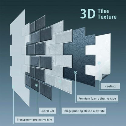 Arttown Peel and Stick 3D Wall Backsplash, 10-Sheet, 12" × 12" Marble Grey - color: Gray Marble, size: 10PC 12"x12"