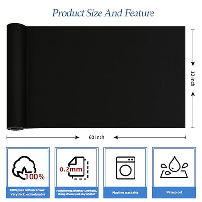 KING MOUNTAIN Canvas Iron on Patch,12"×60",Waterproof 100% Cotton Fabric Repair Patch,Used for Various Sofa,Tent,Clothes,Seats,Suitcases (Black,Waterproof) - color: Black, size: Canvas-12x60