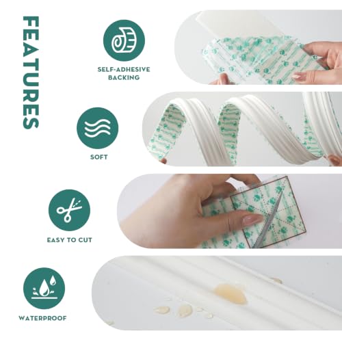 10FT Matte Foaming Peel and Stick Wall Molding Trim, DIY Arch Paneling Self-Adhesive Flexible Paintable Chair Rail Molding with Cutting Stickers & Reinforcing Agent.(Width 0.9IN) - color: width 0.9IN