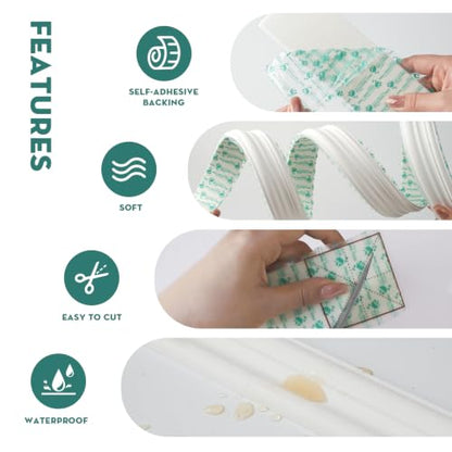10FT Matte Foaming Peel and Stick Wall Molding Trim, DIY Arch Paneling Self-Adhesive Flexible Paintable Chair Rail Molding with Cutting Stickers & Reinforcing Agent.(Width 0.9IN) - color: width 0.9IN
