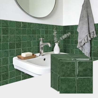 20pcs Peel and Stick Backsplash Wall Tiles,Retro Green 6"x6" - color: Retro Green