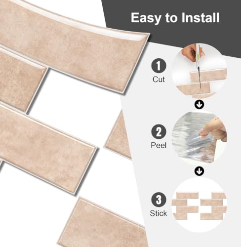 10 Sheets Thick Peel and Stick Backsplash, Self Adhesive Wall Tiles, Stick on Backsplash for Kitchen and Bathroom, 12"x9.8", Clay Beige - color: Clay Beige