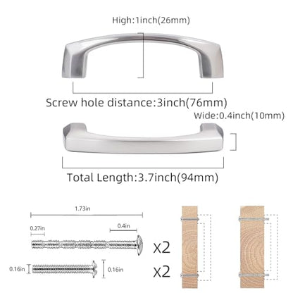 COTYKILEY 10 Pack 3Inch(76mm) Brushed Satin Nickel Kitchen Cabinet Handles Silver Cabinet Pulls Cabinet Door Handles Kitchen Cabinet Hardware Cupboard Drawer Pulls Dresser Handles - color: Brushed Satin Nickel, size: 3" Hole Center（76MM）
