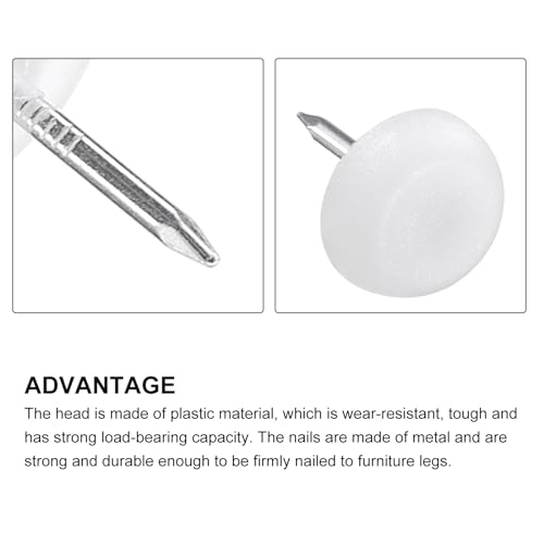 METALLIXITY Furniture Feet Nail (12mm/0.47in) 20Pcs, Plastic Round Chair Glides Sliders - for Chairs Sofa Furniture Sliders Protector Pad, White - size: 12mm/0.47in