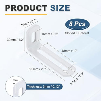 uxcell 8 Pcs Adjustable Right Angle Brackets 2.6"x1.2"x0.7" White - color: White, size: 2.6"x1.2"x0.7"