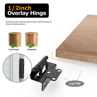 Chibery 20 Pack | 1/2 inch Overlay Semi Partial Wrap Around Cabinet Hinges, Self Closing Face Frame Variable Decorative Replacement, Kitchen Hardware, with Screw & Quiet Bumper (Matte Black) - color: Matte Black