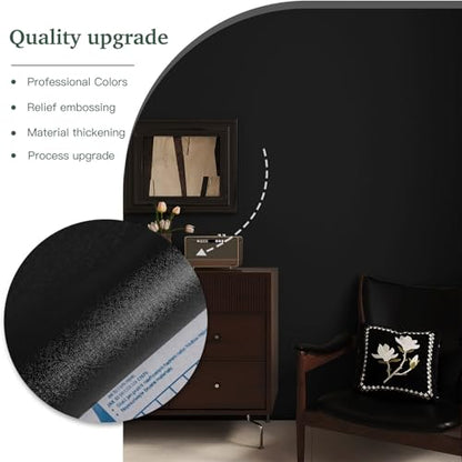 Dimoon 17.7''x78.7'' Peel and Stick Wallpaper Black Contact Paper for New Environmentally Friendly Materials Thickening Upgrade Embossed Renter Friendly Wall Paper Modern Vinyl Wrap Countertop Bedroom - color: Black, size: 17.7" x 78.7"