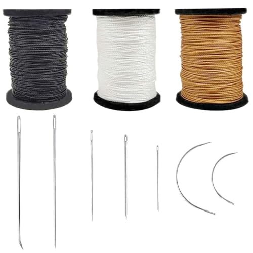 Topus Extra Strong Upholstery Repair Sewing Thread Kit and Heavy Duty Household Hand Needles, Including 7 Styles of Leather Canvas Sewing Needles and 3 Rolls Nylon Thread (70 Yard Per Roll), 3 Colors - color: Multicolored