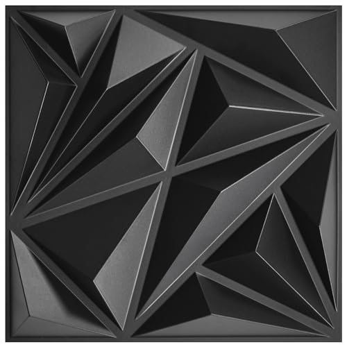 STICKGOO Black 3D Wall Panels, 12''x12'' Diamond, 33 Pack - color: Black