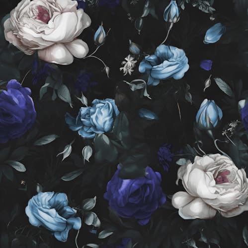 Laatse Gothic Dark Blue Rose Floral Wallpaper Peel and Stick 17.5"x118" - color: Blue, size: 17.5" x 118"