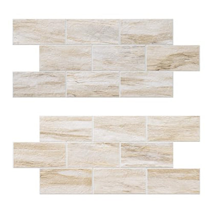 20-Sheet Peel and Stick Backsplash, Subway Tile Wall Tiles 13.5" x 5.8" 3D PVC Adhesive Stick on Tile Stick for Kitchen Fireplace (Greek Beige Marble) - color: Greek Beige Marble