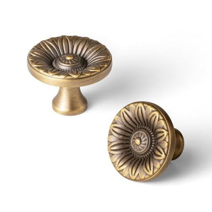 6 Pack Brushed Brass Bronze Cabinet Knobs, Floral Drawer Pulls - color: Brushed Brass Bronze