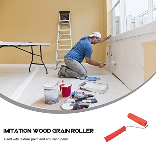 DOITOOL 7 Inch Wood Grain Paint Roller with Red Handle Knurled Mold Textured Wall Decoration Painting Roller for DIY Home Improvement