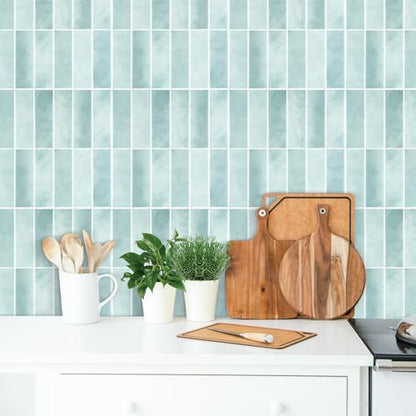 Peel and Stick Tile，New Upgrade Thicker Design Self Adhesive 12" x 12" Large Premium Peel and Stick Backsplash for Kitchen (Mint Green). - color: Mint Green