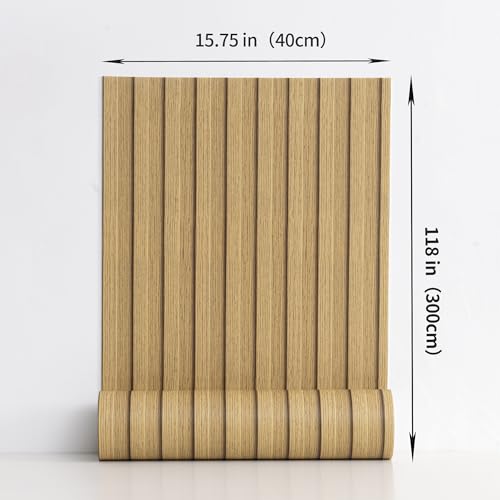 Haimin Wood Grain Slat Wall Panels Peel and Stick Faux Wood Thick Wallpaper - color: Yellow Oak