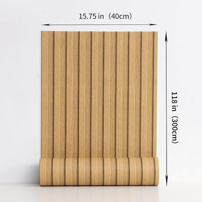 Haimin Wood Grain Slat Wall Panels Peel and Stick Faux Wood Thick Wallpaper - color: Yellow Oak