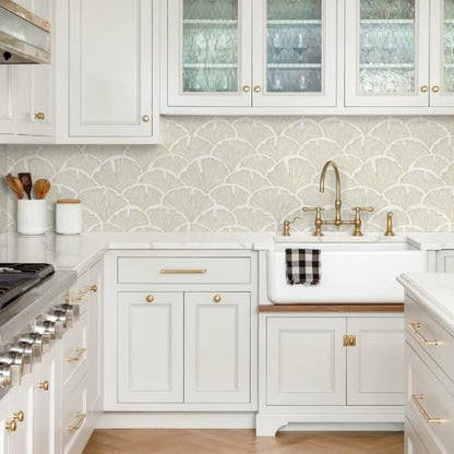 Peel and Stick Wallpaper for Bedroom Khaki&Beige Leaf Self-Adhesive - color: Khaki and Beige, size: 17.3" x 78.7"