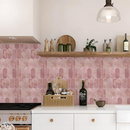 Vamos Tile 10-Sheet Backsplash Peel and Stick Tile,Pink Self Adhesive Tiles - color: Pink with Pink Grout