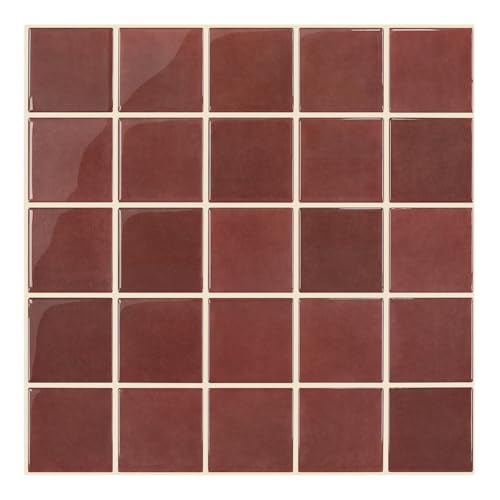 Commomy Thicker Red Peel and Stick Tiles - 10 pcs of 12" x 12" - color: Square Red & Thicker Design