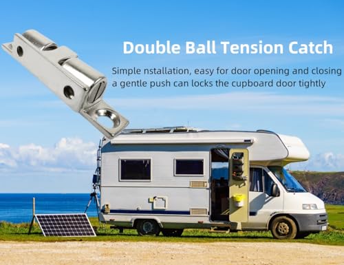 2Pcs Cabinet Door Catch, Solid Stainless Steel Adjustable Ball Tension Roller Catch Cabinet Door Double Ball Tension Catch with Screws for Ship Yacht RV (34MM) - size: 34MM