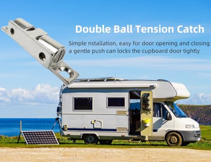2Pcs Cabinet Door Catch, Solid Stainless Steel Adjustable Ball Tension Roller Catch Cabinet Door Double Ball Tension Catch with Screws for Ship Yacht RV (34MM) - size: 34MM
