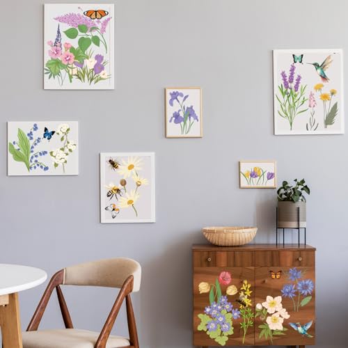 Satinior 16 Sheets Summer Wildflower Rub on Transfers Sticker for Crafts Butterfly Bee Bird Flower Rub on Decals for DIY Furniture Scrapbook Wood Fabric Journal Envelope, 5.9 x 5.9 Inch - style: Wildflower